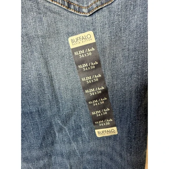 Buffalo Mens Ash Blue Stretch Comfort Veined and Crinkled Slim Jeans Size 34x30
